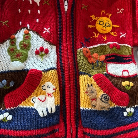 Importadora Ecuatoriana kids size 2T Red Colorful Full Zip Hooded Cardig… - Picture 4 of 4